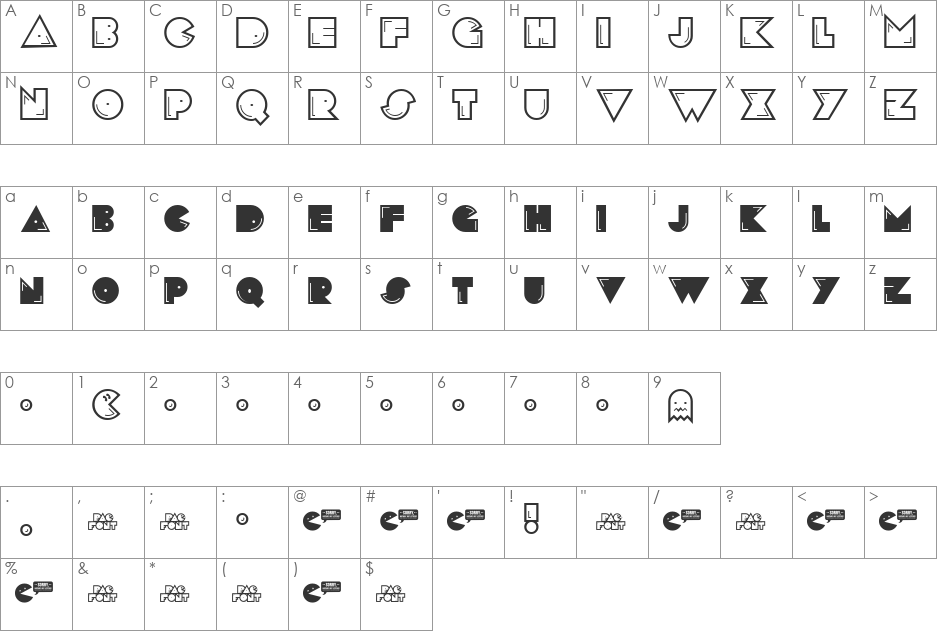 PacFont Good font character map preview