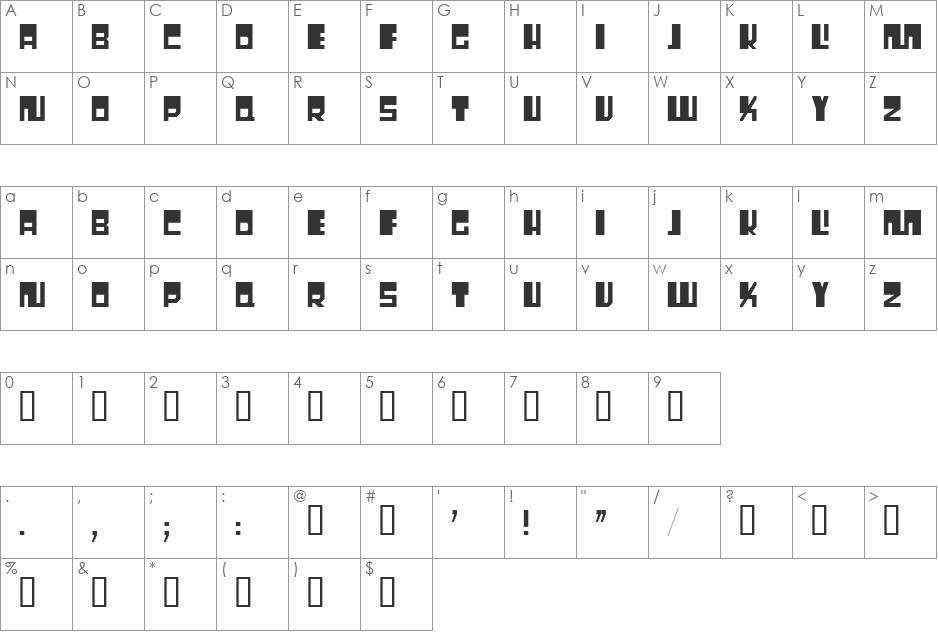 Pachine font character map preview