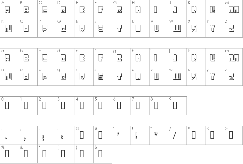 PachineShadow font character map preview