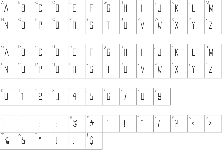 PacificaCondensed font character map preview