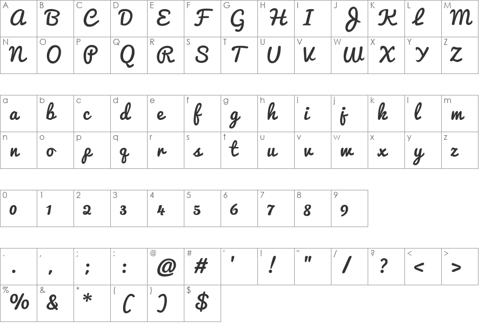 Pacifico font character map preview