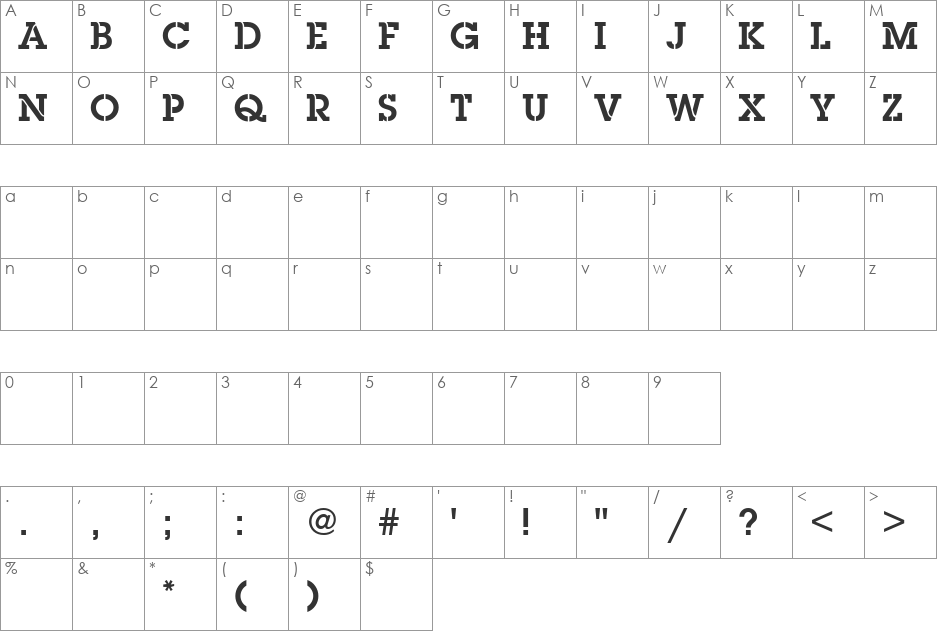 PACKIN font character map preview