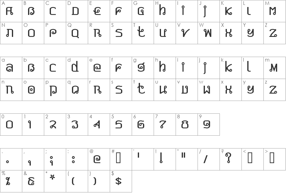 Pad Thai font character map preview