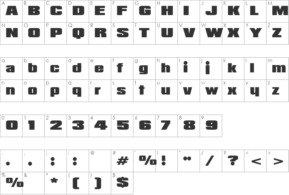 Padaloma font character map preview