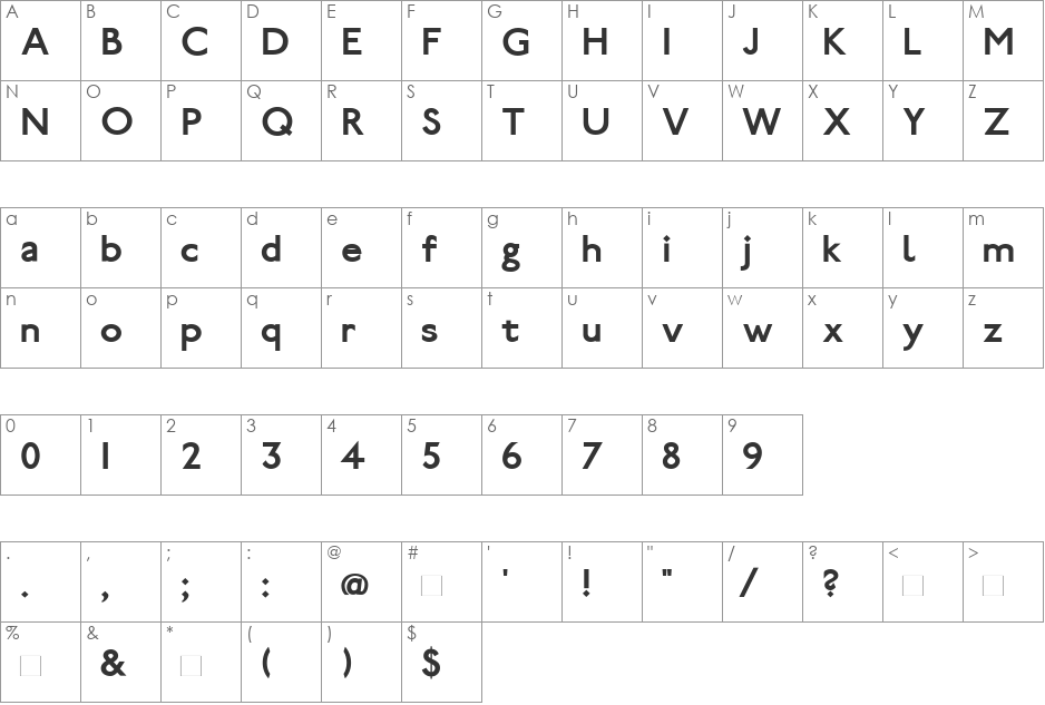 Paddington font character map preview