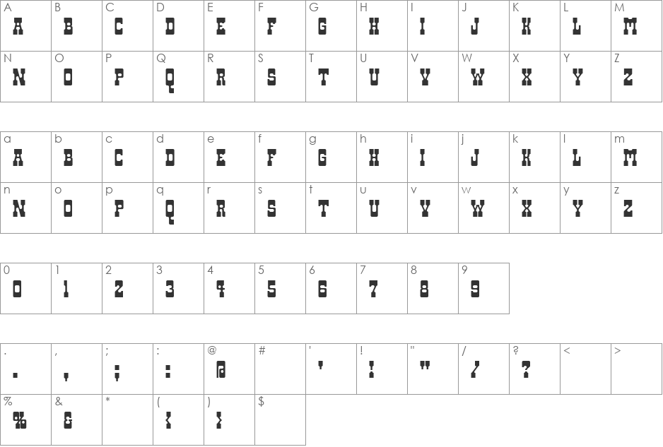 Paddleface font character map preview