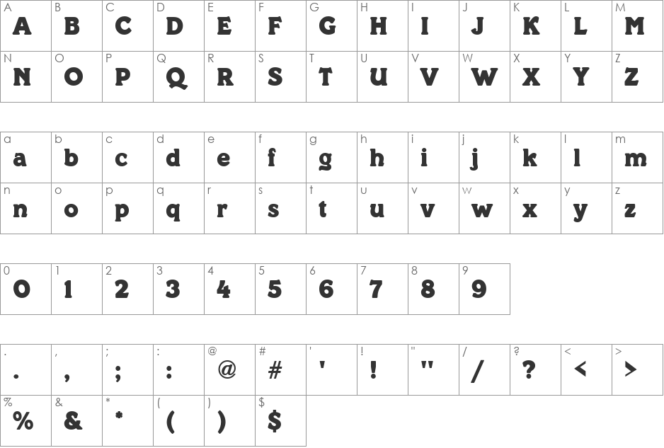 Paddock font character map preview