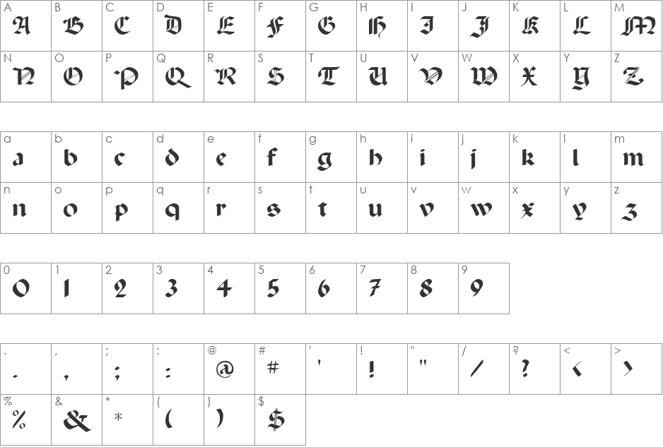 Paganini font character map preview