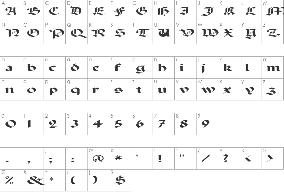 Paganini Ex font character map preview