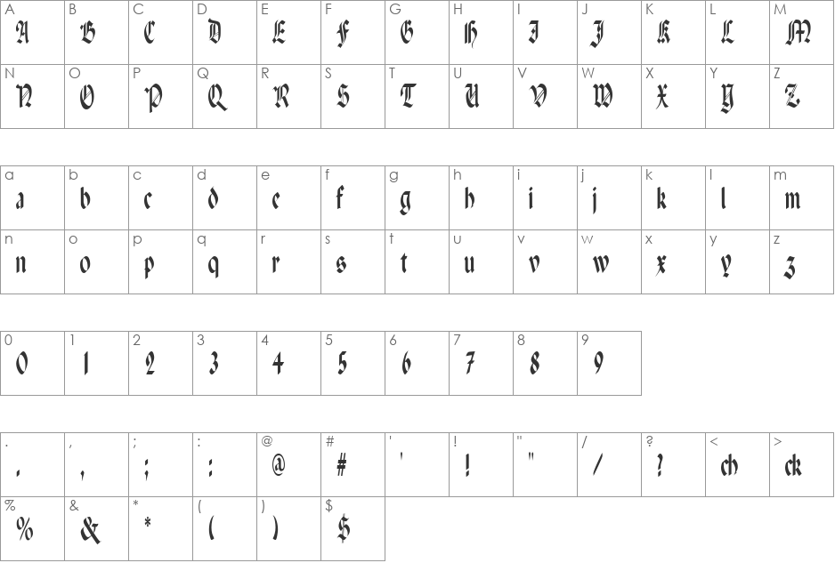 Paganini Narrow font character map preview