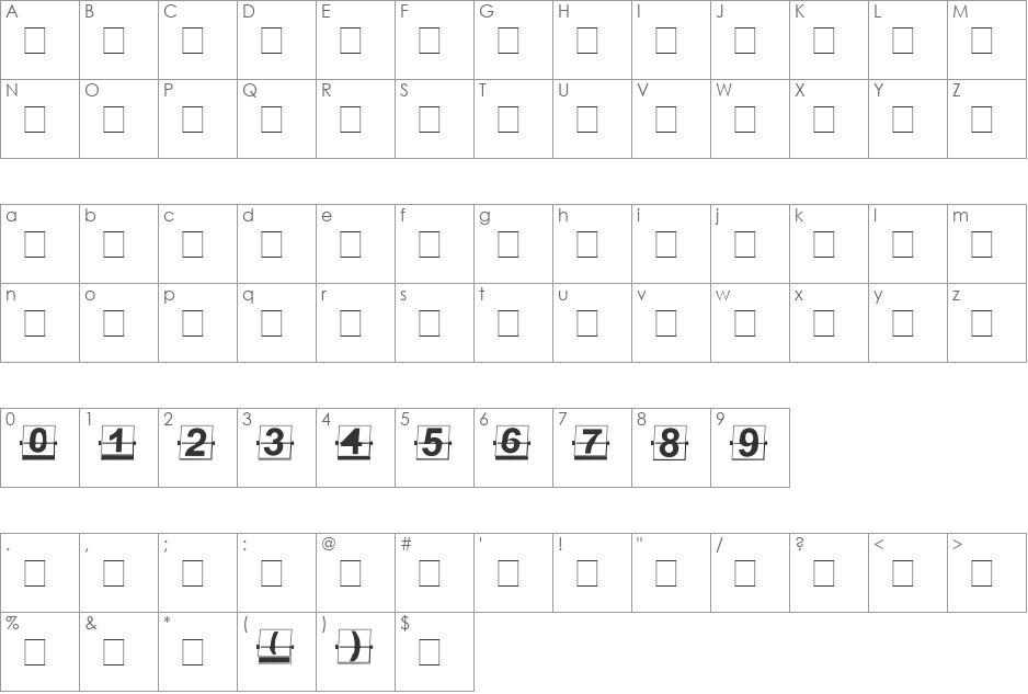 Page Counter Flipper font character map preview