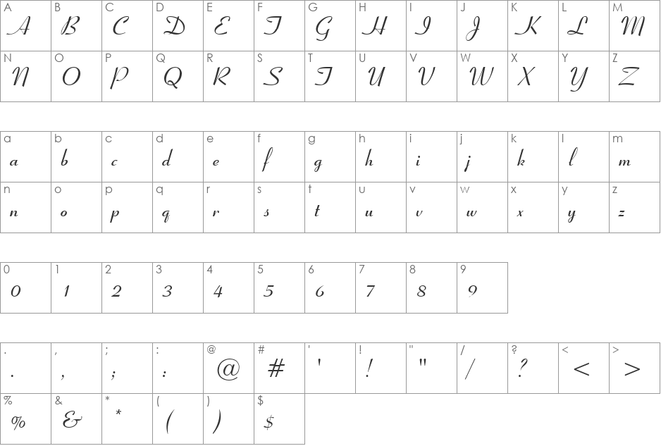 Pageant font character map preview