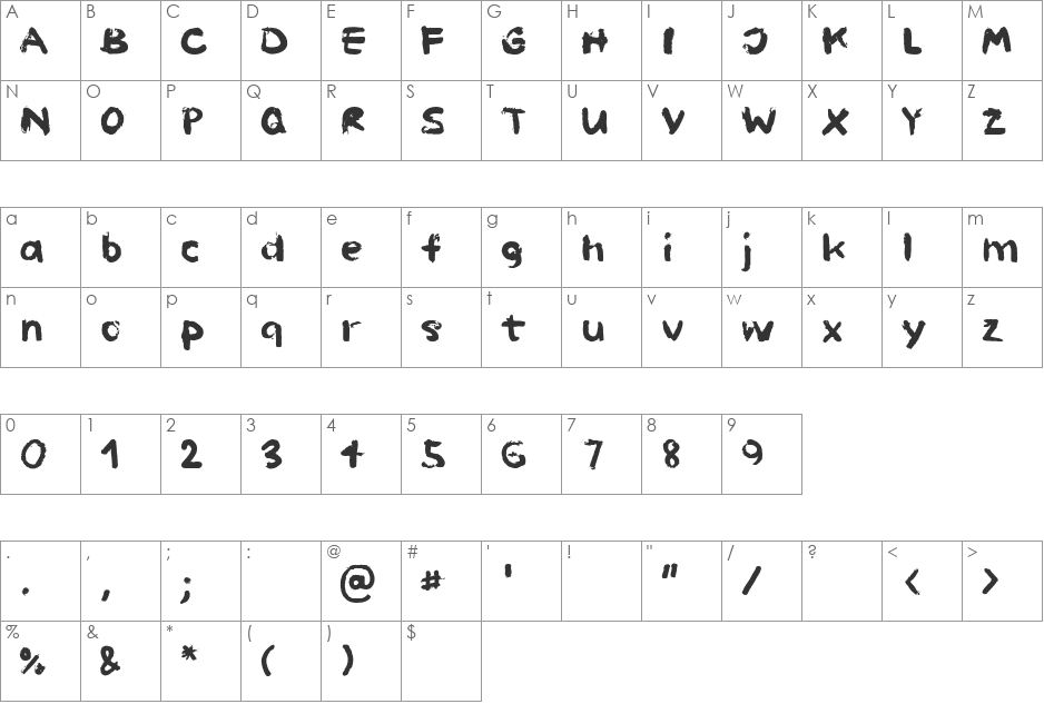 Paint Hand font character map preview