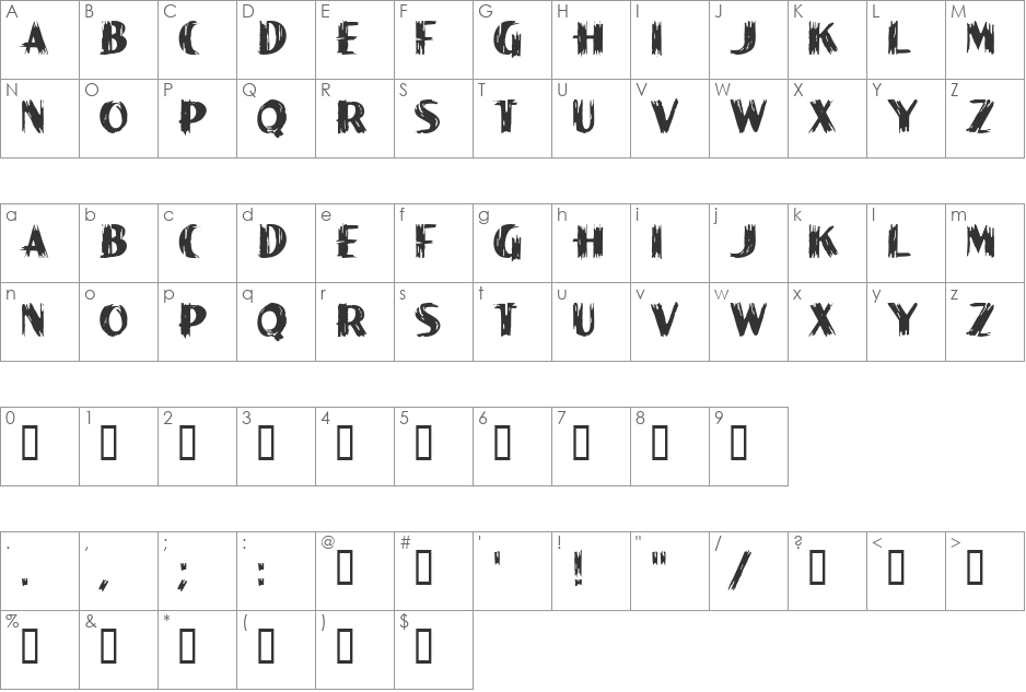 Paint Peel MF font character map preview