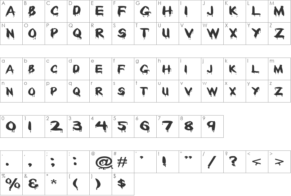 Paintdrips font character map preview