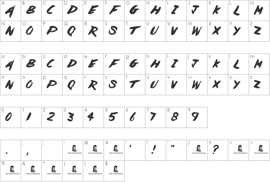 Painted Lady font character map preview