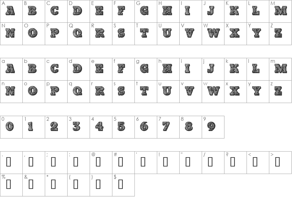PaisleyCaps font character map preview