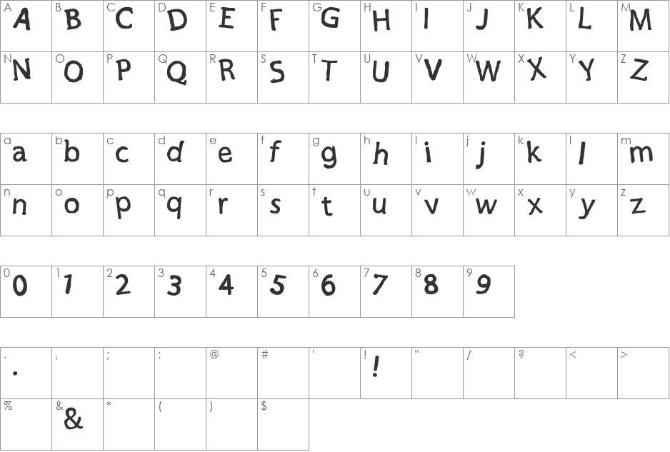 Pak Pandir Shake font character map preview