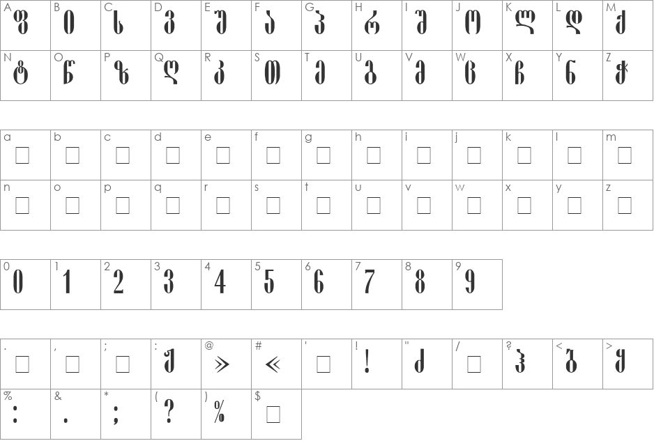 Pakizi font character map preview