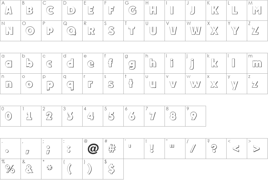 a_Plakat3Dxtr font character map preview