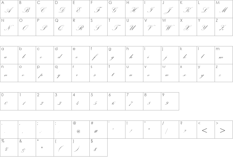 Palace Script MT Std font character map preview