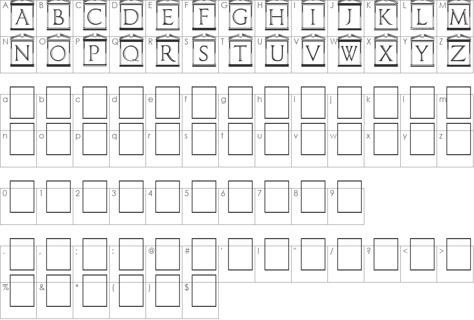 PaladinCapitals font character map preview