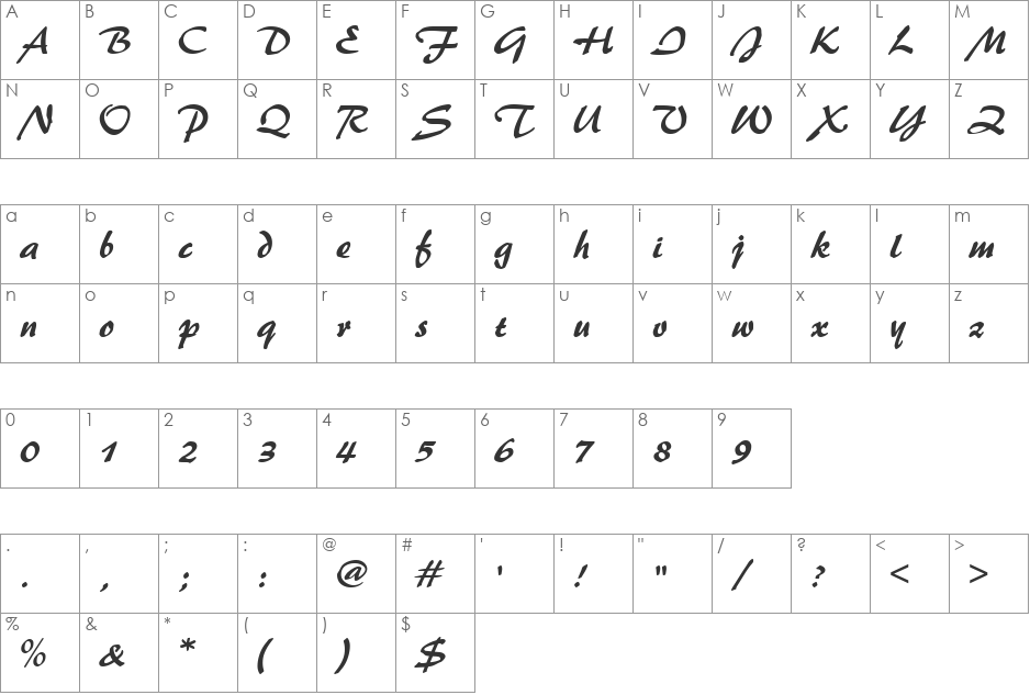 Palette Becker font character map preview