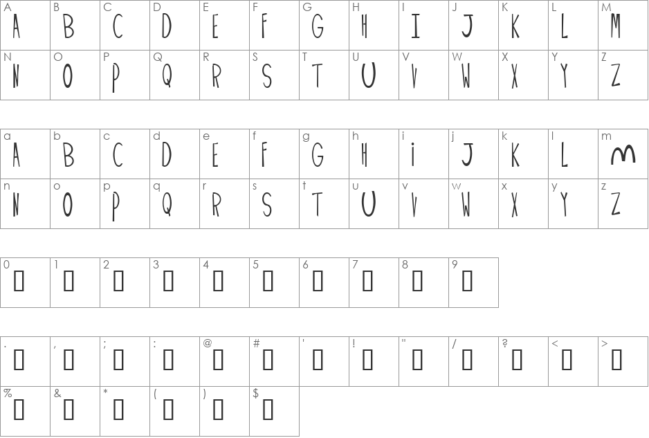 Palimpus font character map preview