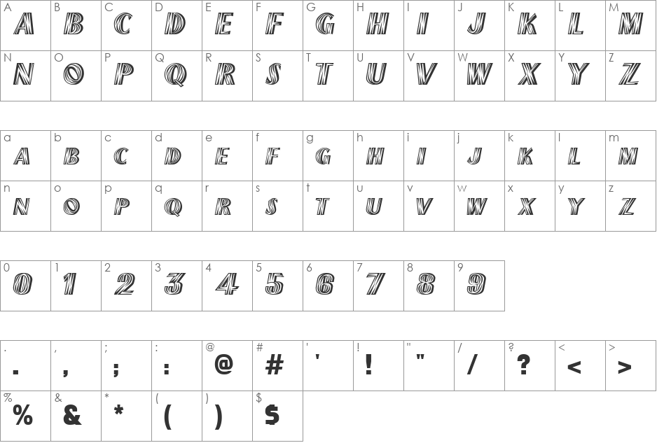 Palisander font character map preview