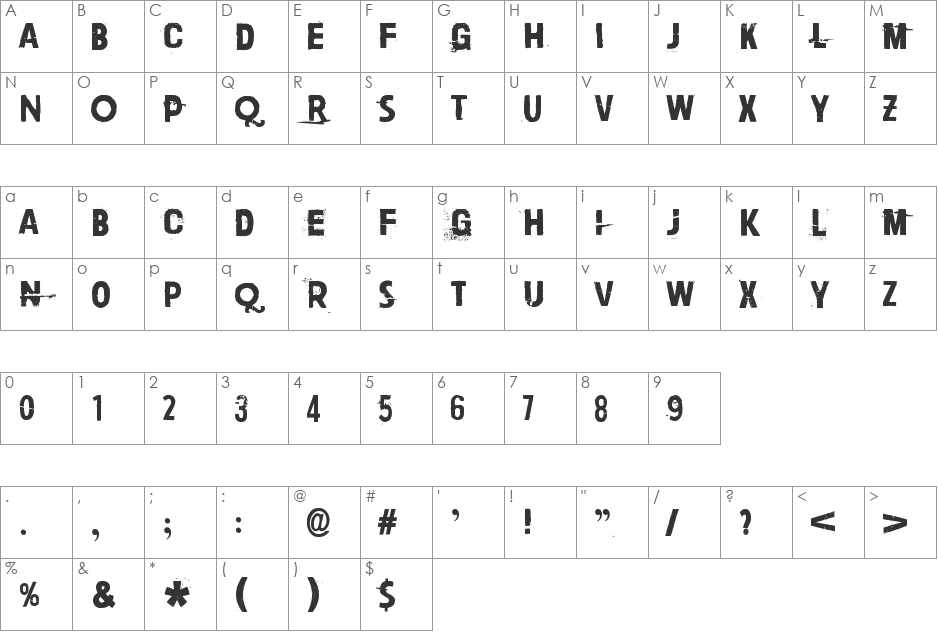 Paljain jaloin font character map preview