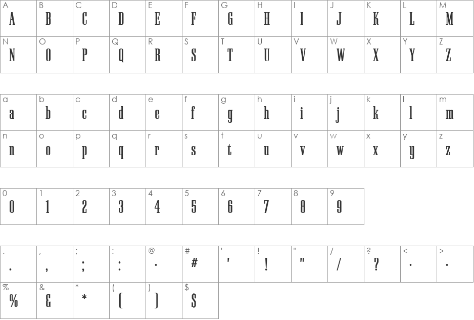 PallMallBold font character map preview