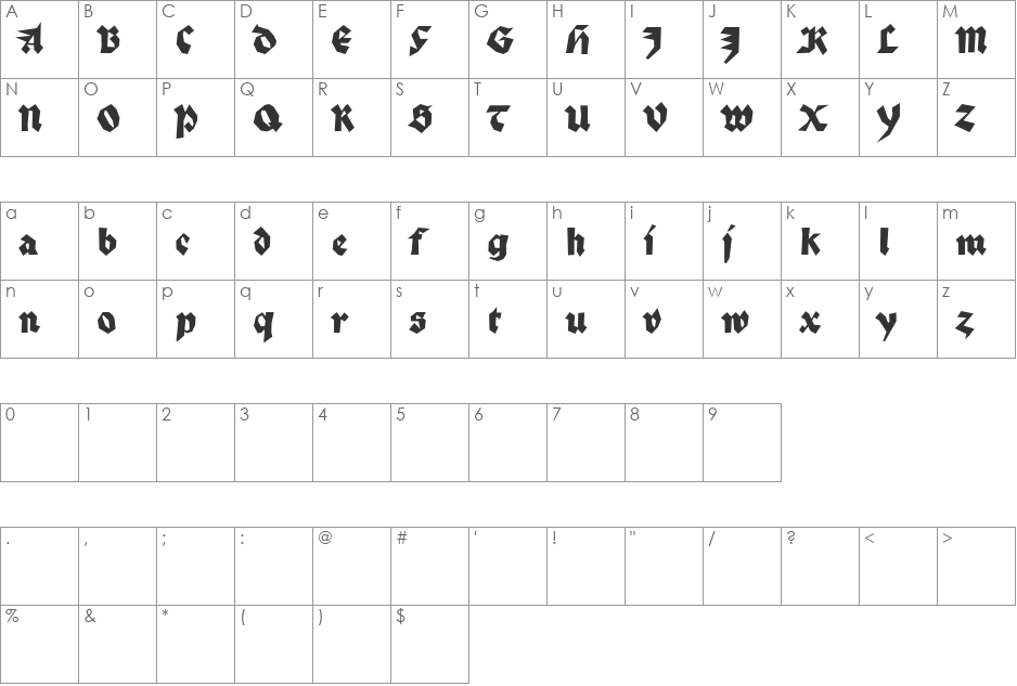 Palmona font character map preview
