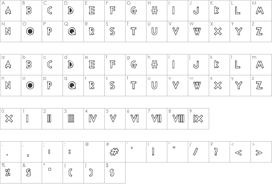PALO SANTO font character map preview