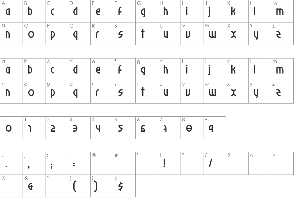 Palomino font character map preview