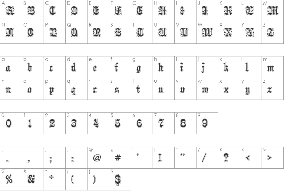 Pamela font character map preview