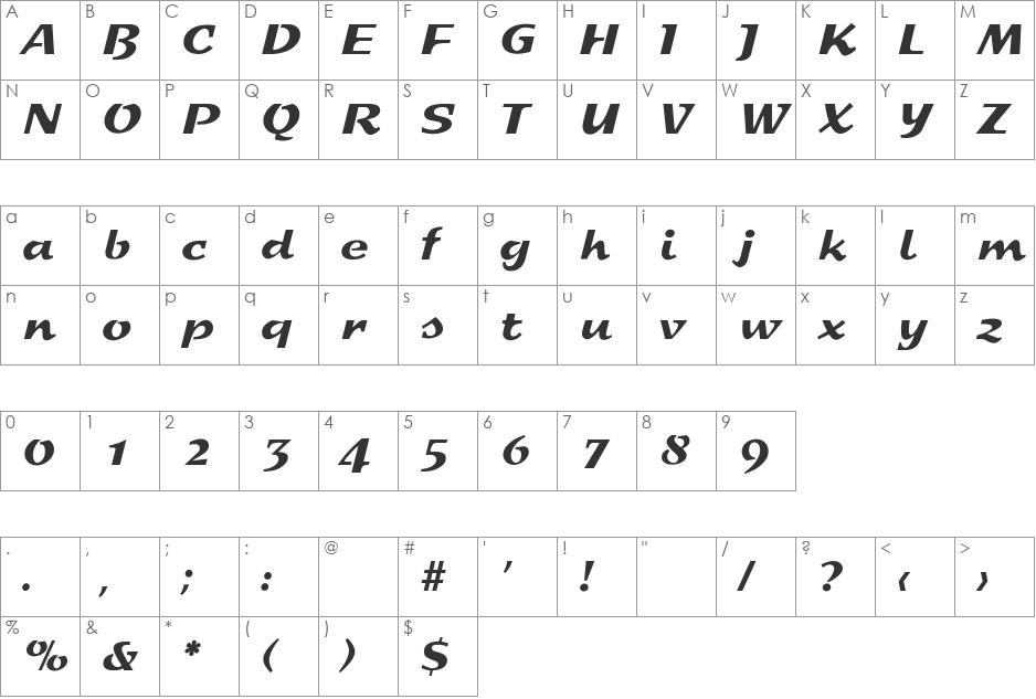 PamelaBecker font character map preview