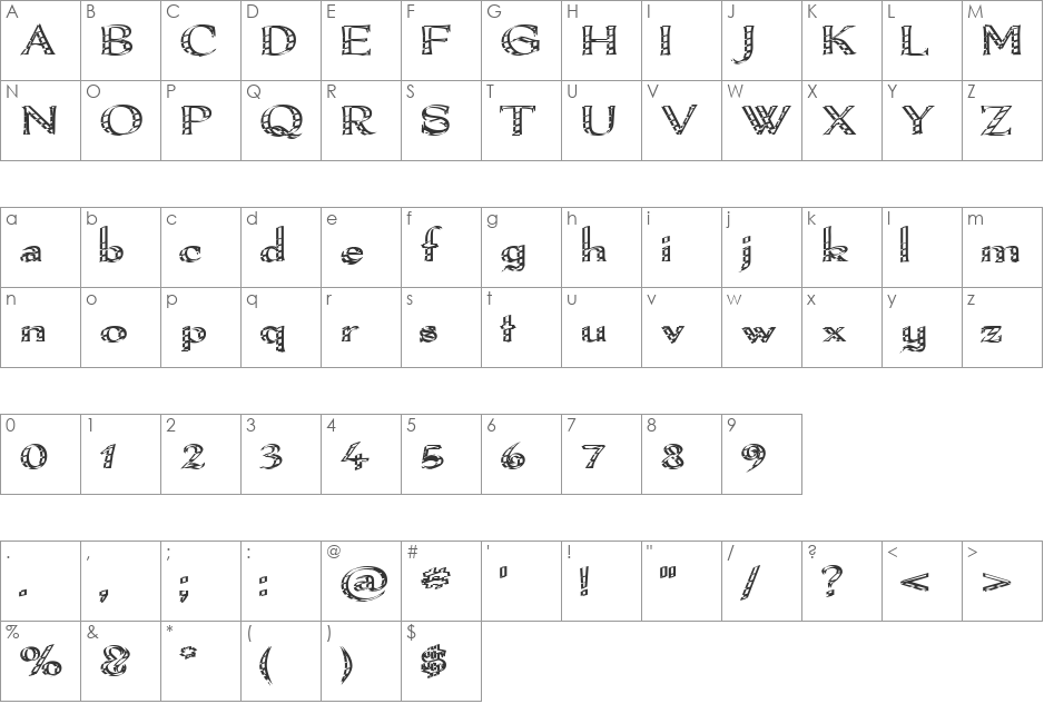 Pamelor I font character map preview