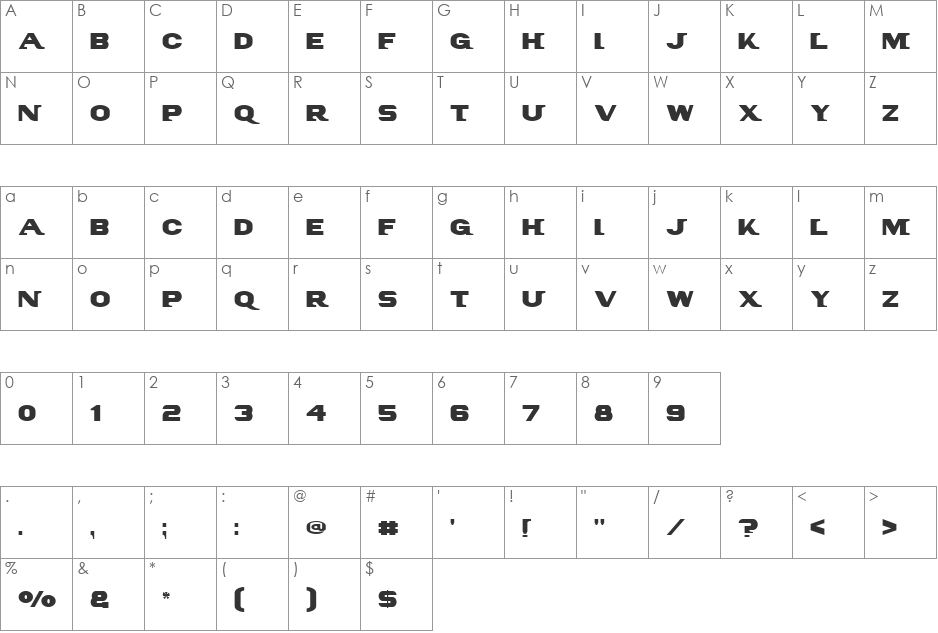 PanAm Text font character map preview