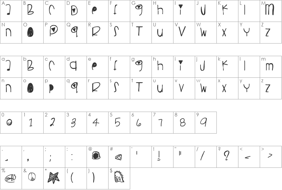 PancakesPlz font character map preview