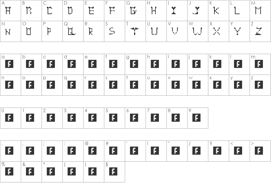 Panda front font character map preview