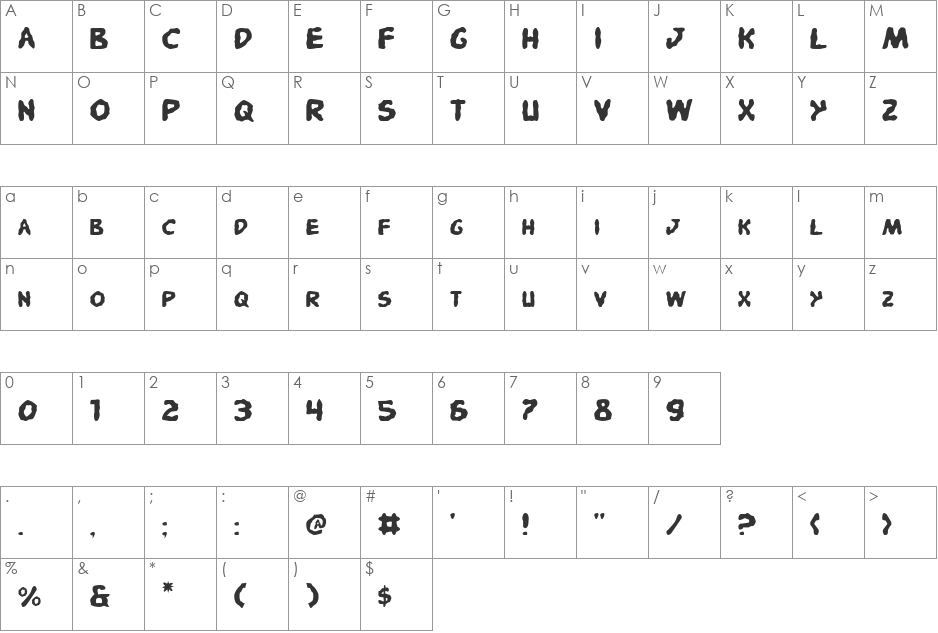 Pandemonious Puffery font character map preview