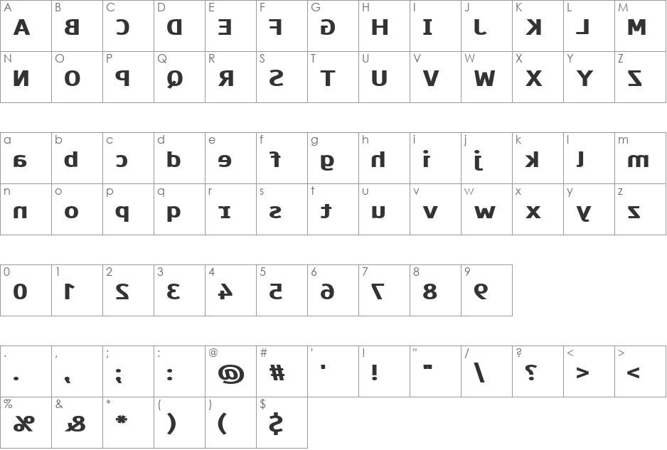 Paneuropa Wrong Way font character map preview