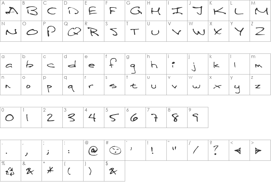 Panzer font character map preview