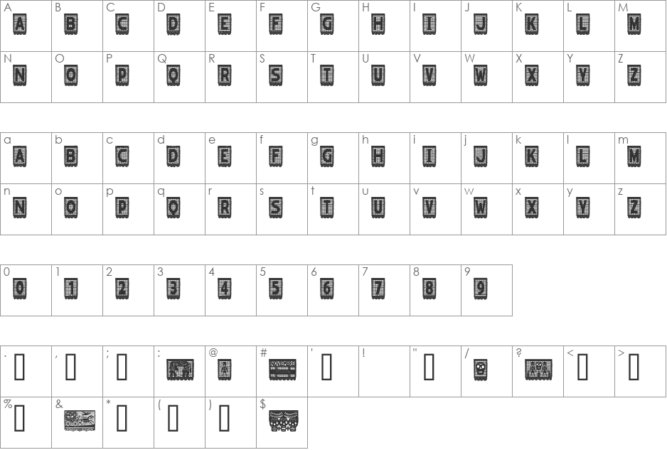 papel picado font character map preview
