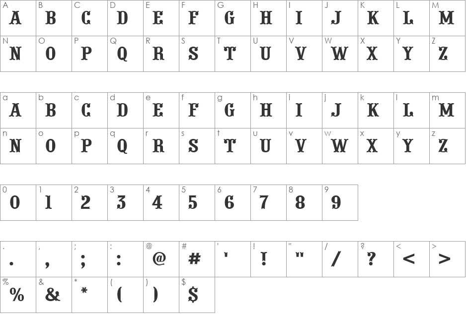 a_Presentum font character map preview