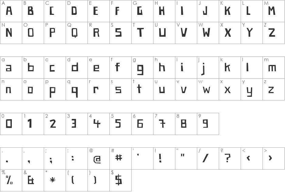 Paper Johnny Einhalb font character map preview