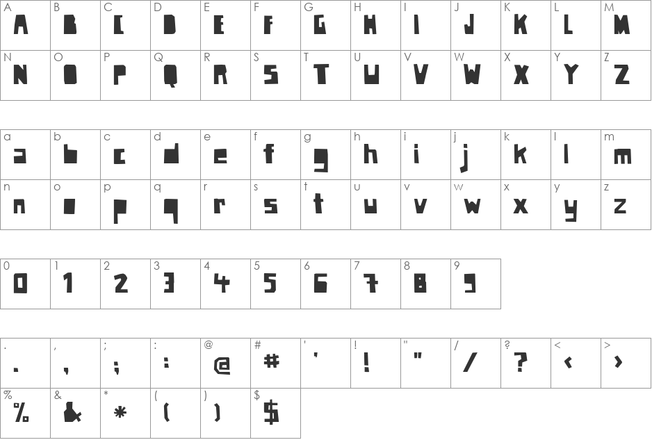 Paper Johnny Zwei font character map preview