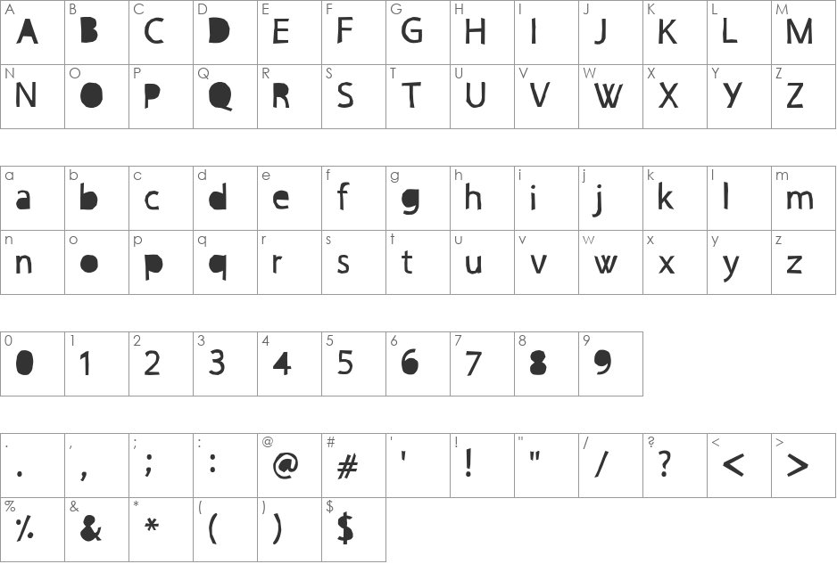 PAPERCUTCRE font character map preview