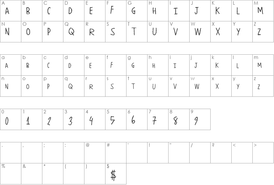 PaperShreads font character map preview