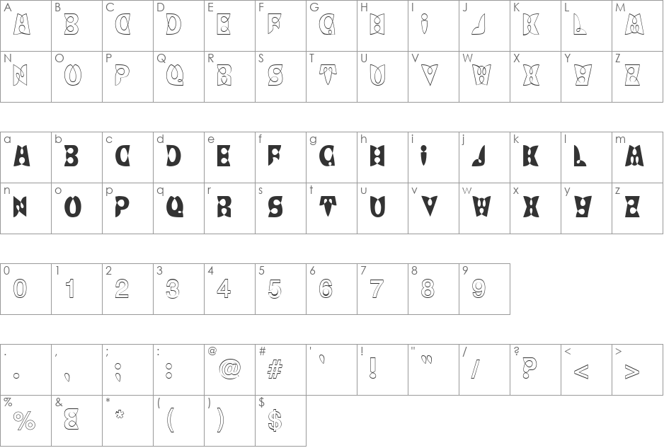 Papillon font character map preview